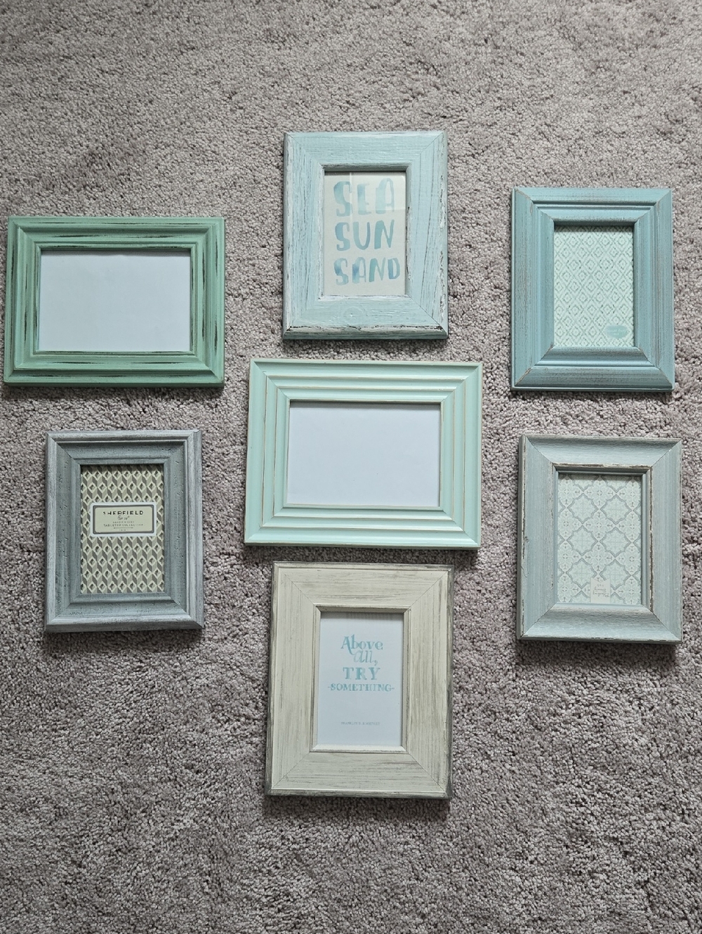 Gallert Art Wall Frame Set Assorted Mint & Aqua Wood Picture Frames 7 piece Set